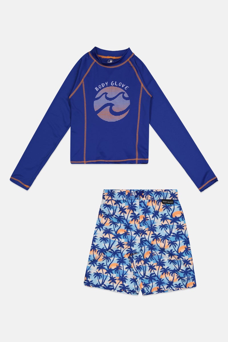 Body Glove Kids Boy 2 Pieces Brand Logo Rash Guard With Shorts Set, Multicolor - Image 2